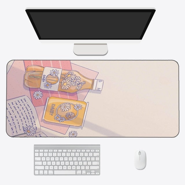 Tapis de souris kawaii – Tapis de bureau anime esthétique en tissu doux et durable