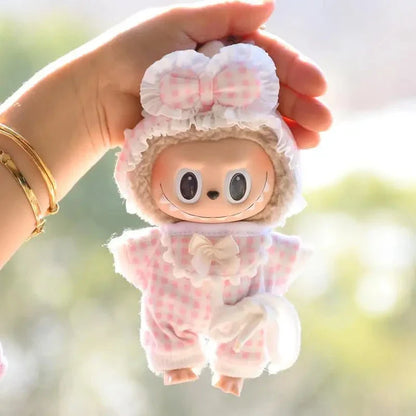 Pyjama Fait Main Labubu – Ensemble Floral en Plaid avec Accessoires Douillets