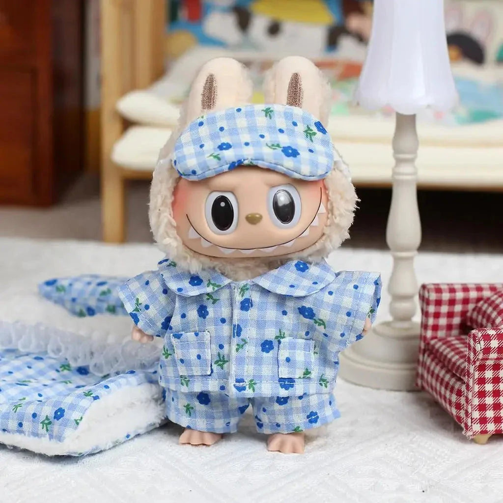 Pyjama Fait Main Labubu – Ensemble Floral en Plaid avec Accessoires Douillets
