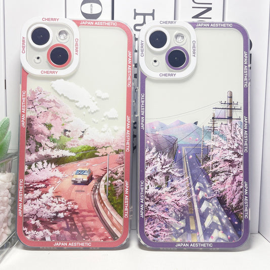 Étui iPhone Aesthétique – Coque Japonaise Cerisiers en Fleurs Design Élégant