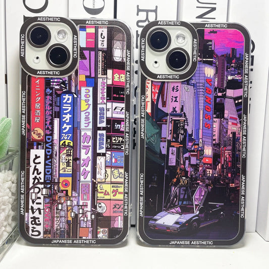 Coque iPhone esthétique – Coque design japonais lumières néon Tokyo teintes sombres