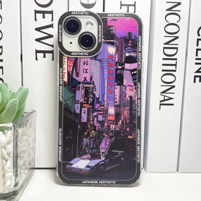 Coque iPhone Esthétique – Coque Néon Tokyo Teintes Pourpres Design Japonais