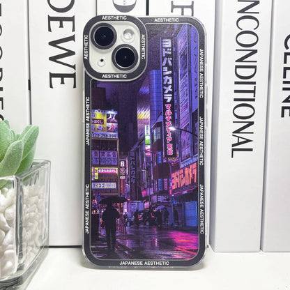 Coque iPhone Esthétique – Coque Néon Tokyo Teintes Pourpres Design Japonais
