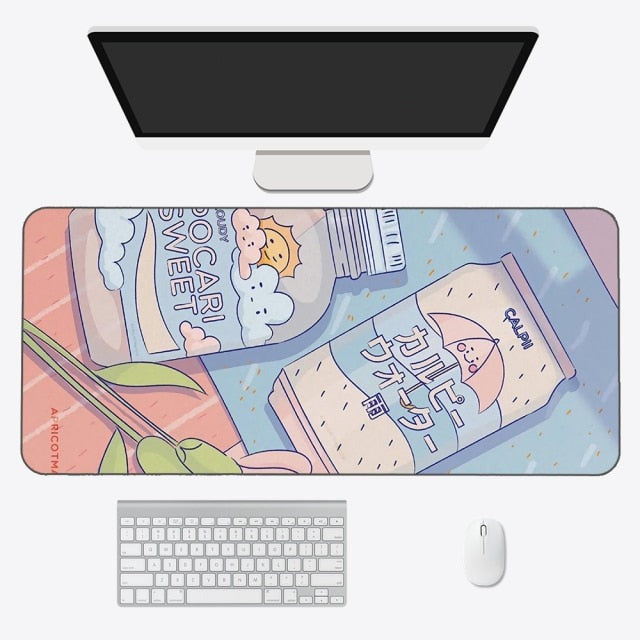 Tapis de souris kawaii – Tapis de bureau anime esthétique en tissu doux et durable