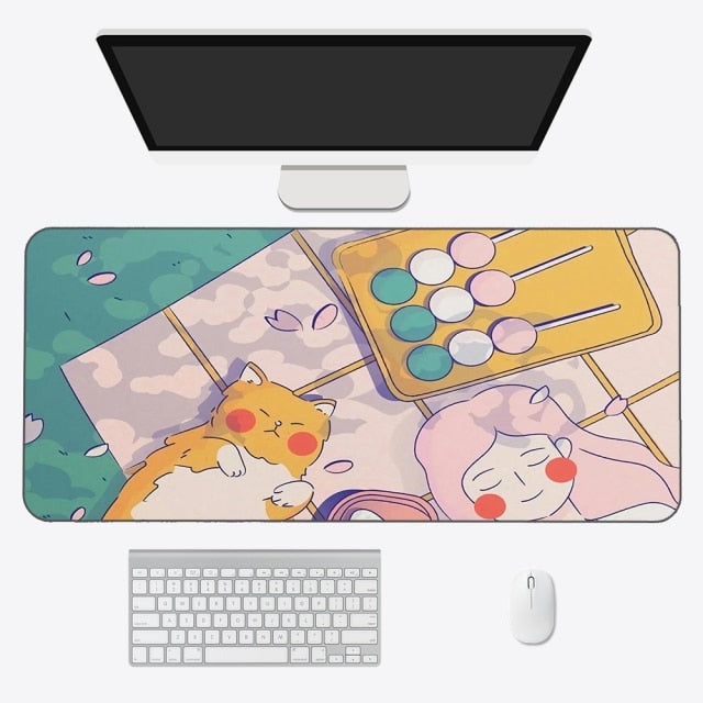 Tapis de souris kawaii – Tapis de bureau anime esthétique en tissu doux et durable