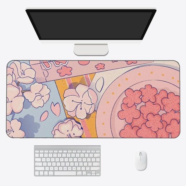 Tapis de souris kawaii – Tapis de bureau anime esthétique en tissu doux et durable