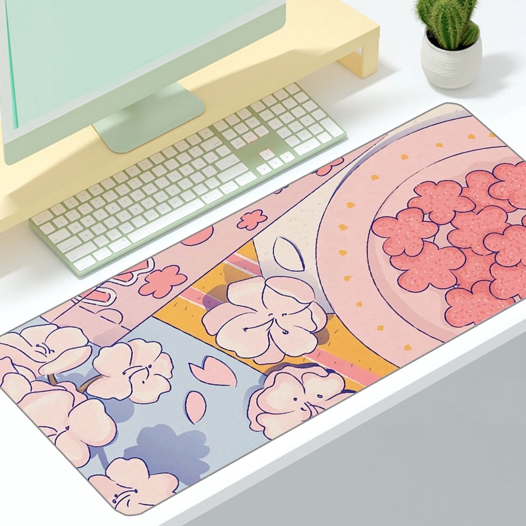 Tapis de souris kawaii – Tapis de bureau anime esthétique en tissu doux et durable
