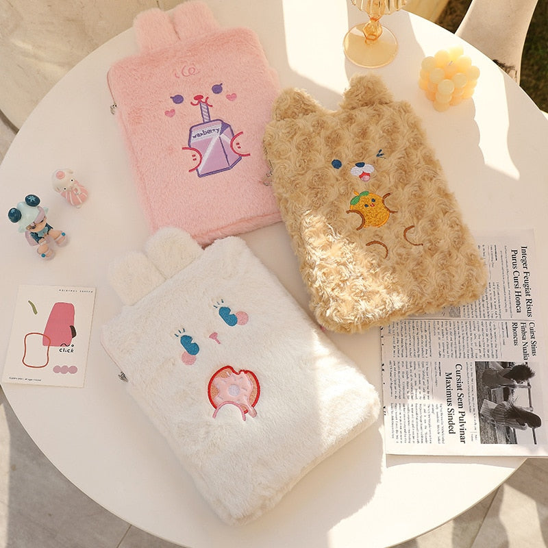Housse iPad Kawaii – Étui en peluche Lapin et Ours doux et mignon