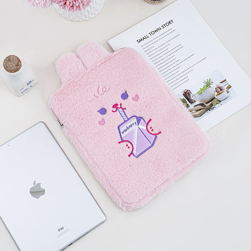 Housse iPad Kawaii – Étui en peluche Lapin et Ours doux et mignon