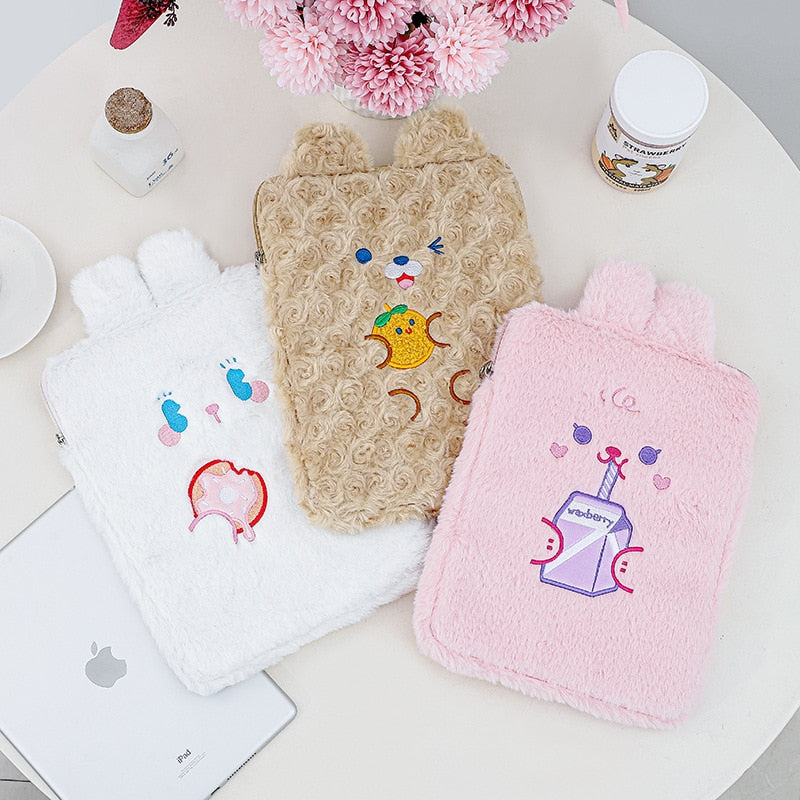 Housse iPad Kawaii – Étui en peluche Lapin et Ours doux et mignon