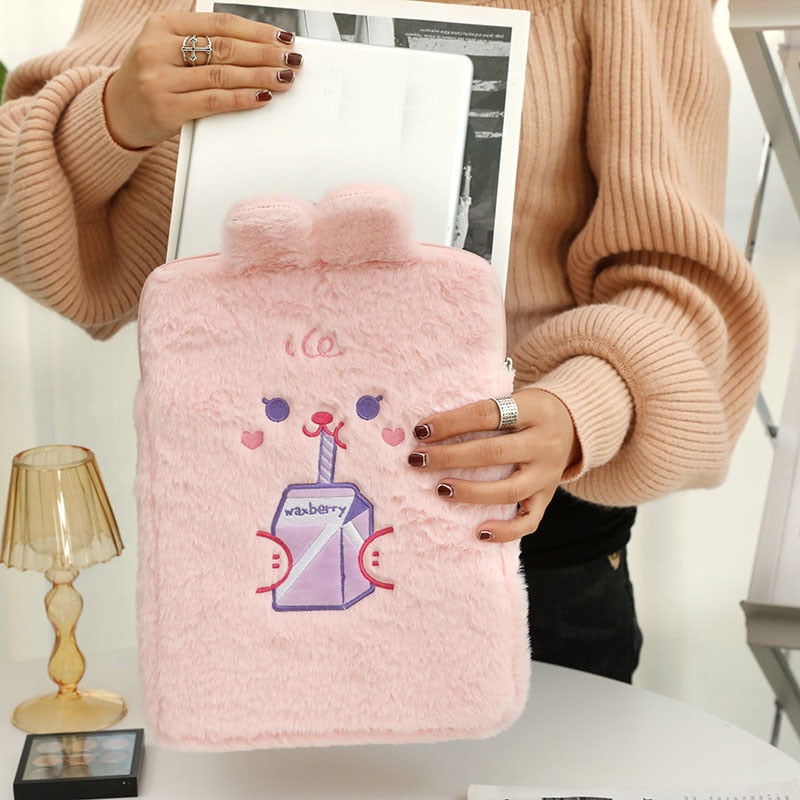 Housse iPad Kawaii – Étui en peluche Lapin et Ours doux et mignon