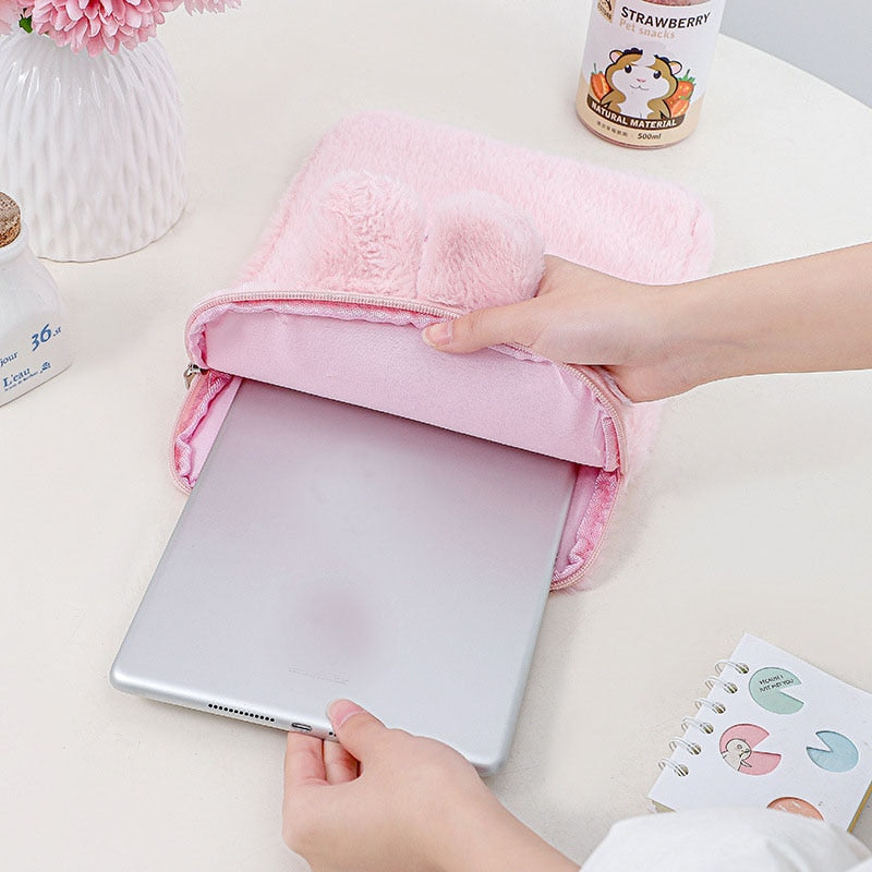 Housse iPad Kawaii – Étui en peluche Lapin et Ours doux et mignon