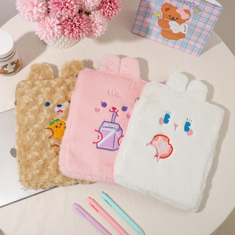 Housse iPad Kawaii – Étui en peluche Lapin et Ours doux et mignon