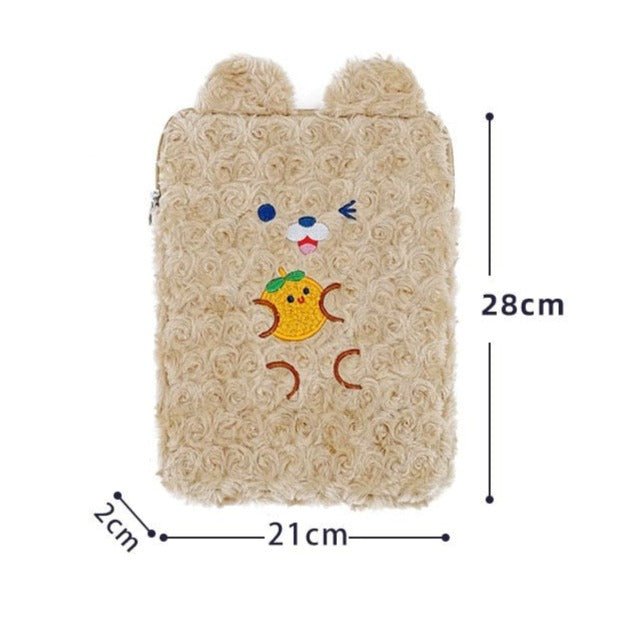 Housse iPad Kawaii – Étui en peluche Lapin et Ours doux et mignon