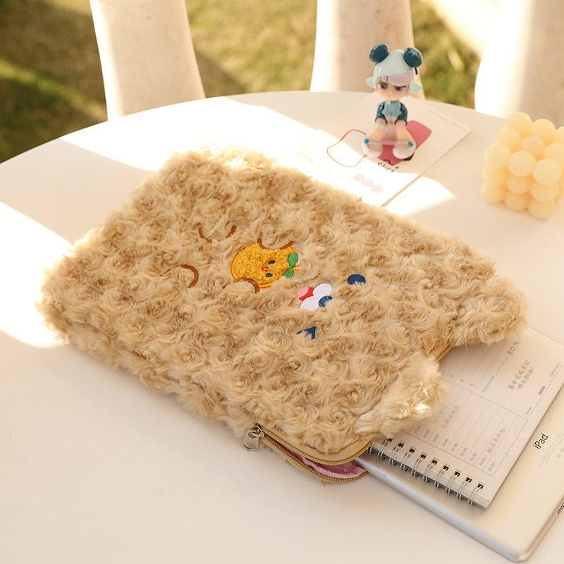 Housse iPad Kawaii – Étui en peluche Lapin et Ours doux et mignon