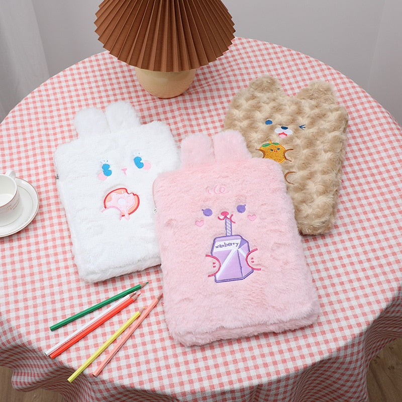 Housse iPad Kawaii – Étui en peluche Lapin et Ours doux et mignon