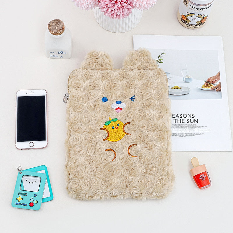 Housse iPad Kawaii – Étui en peluche Lapin et Ours doux et mignon