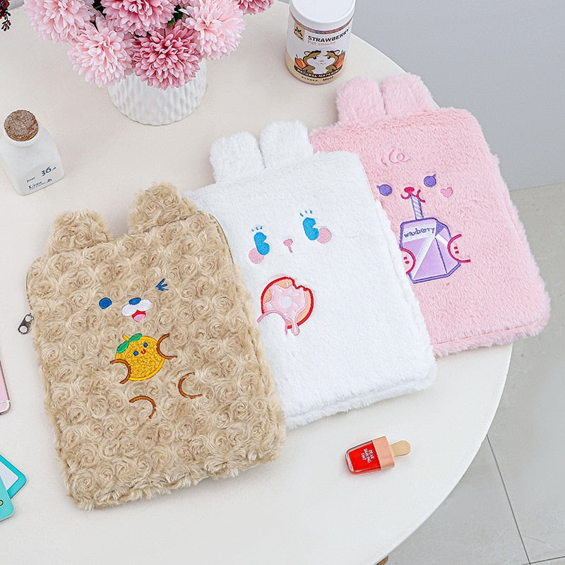 Housse iPad Kawaii – Étui en peluche Lapin et Ours doux et mignon