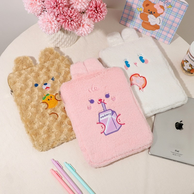 Housse iPad Kawaii – Étui en peluche Lapin et Ours doux et mignon