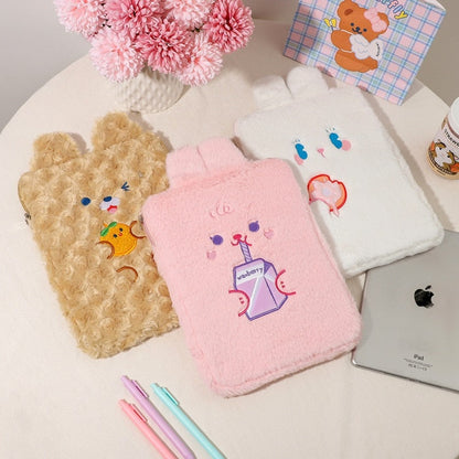 Housse iPad Kawaii – Étui en peluche Lapin et Ours doux et mignon