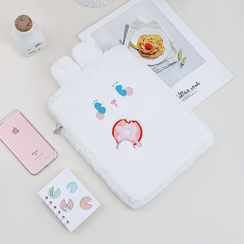 Housse iPad Kawaii – Étui en peluche Lapin et Ours doux et mignon