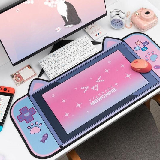 Tapis de souris kawaii chat rose – Grand tapis de bureau mignon et décoratif