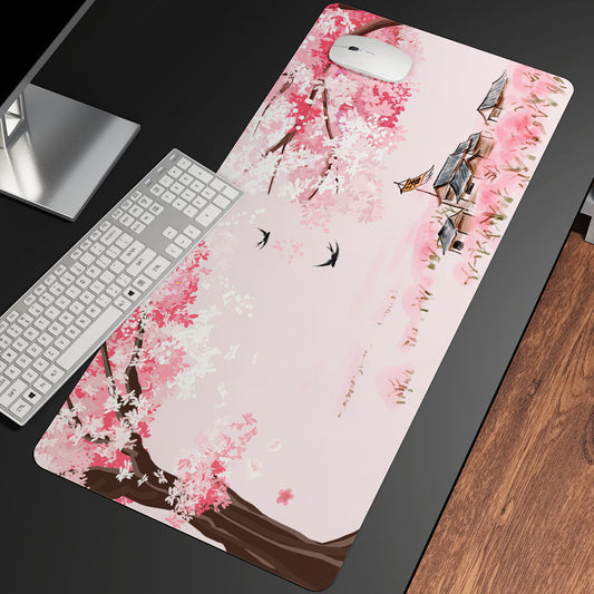 Tapis de souris décoratif – Collection montagnes japonaises Sakura rose en tissu doux