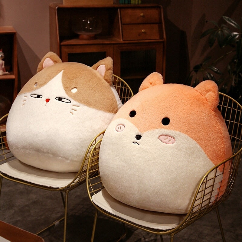 Coussins ronds en peluche chat lapin renard décoration chambre enfant