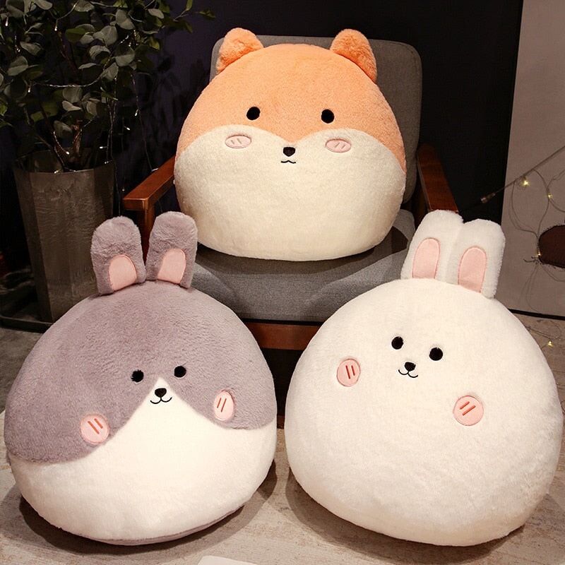 Coussins ronds en peluche chat lapin renard décoration chambre enfant